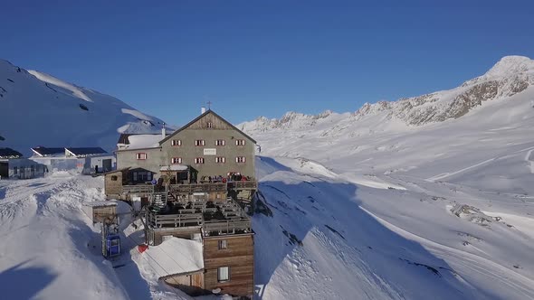 Aerial of a hut in the mountains of South Tyrol, Schnalstal alt