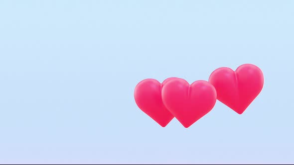 Red heart shaped balloons, falls, jumps and flies away