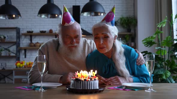 Joyful Elderly Couple During Birthday Celebration alt