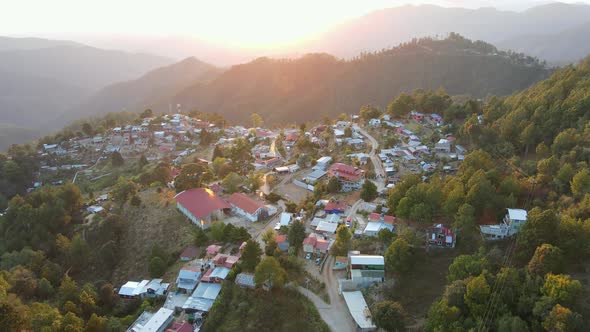Small village in the mountains, Sunset, Drone footage, San Jose del Pacifico, Mexico, Oaxaca alt