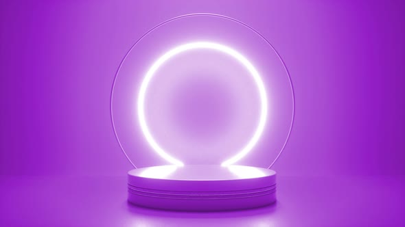 Purple podium with a bright glowing blinking neon circle alt