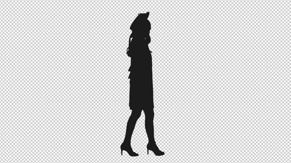 Silhouette Of Young Graceful Woman Walking In Heels