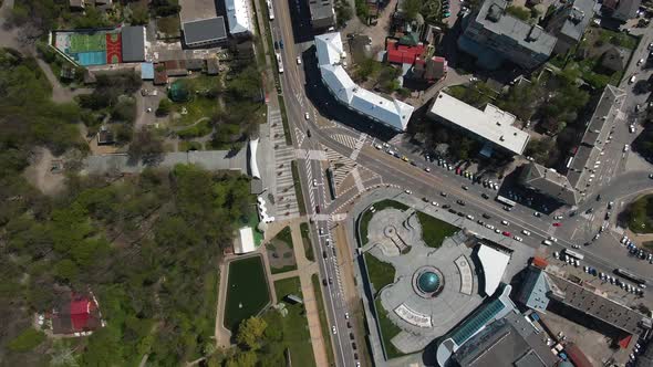 Top View of a Busy Intersection in a Big City