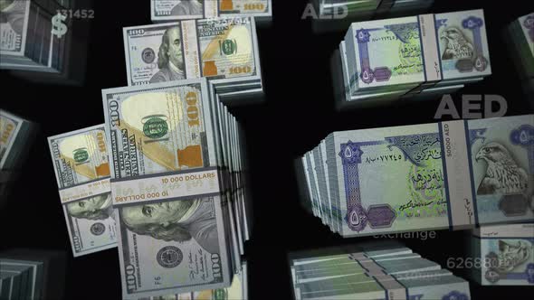 US Dollar and Arab Emirates Dirhams money exchange loop alt