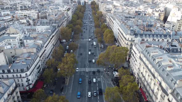 A Drone View of the Residential Quarters in Paris Separated By a Wide Avenue