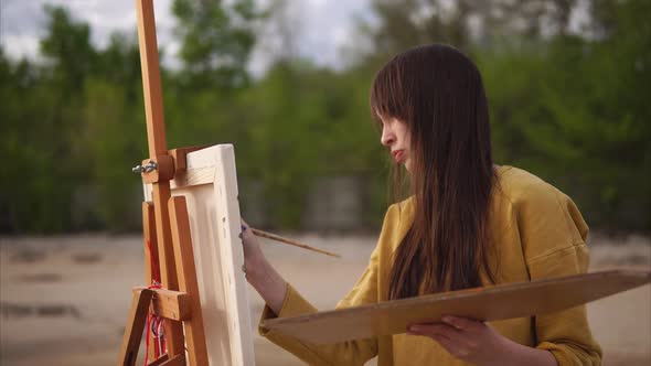 Expressive Drawing of Picture By Beautiful Woman Painter alt