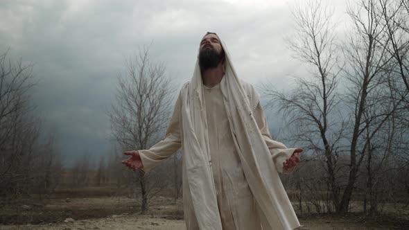 Jesus Christ or Religious Man In Robes Praying, Stock Footage | VideoHive