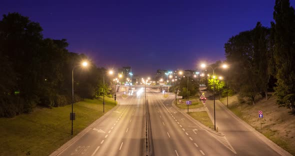 Night timelapse of traffic in Warsaw
