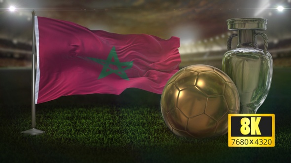 8K Morocco Flag with Football And Cup Background Loop alt