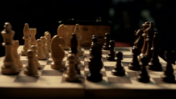 Timelapse of the chessboard during the game. Close-up. Cinematic