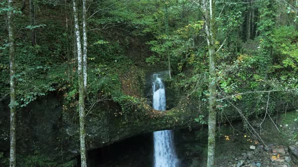 Artvin Murgul Delikli Kaya waterfall 4k footage from the air with drone.