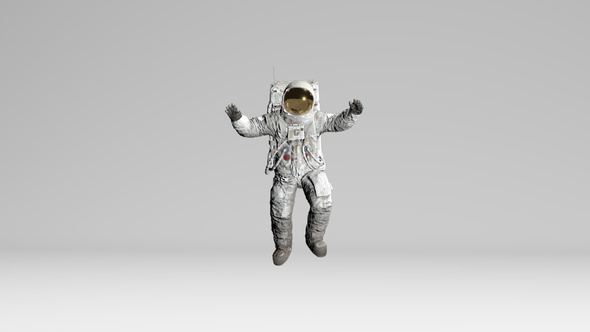 Astronaut jumping on white background with Alpha channel.