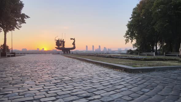 Symbol of Kyiv - a Monument To the Founders of the City in the Morning at Dawn. Ukraine. Aerial alt
