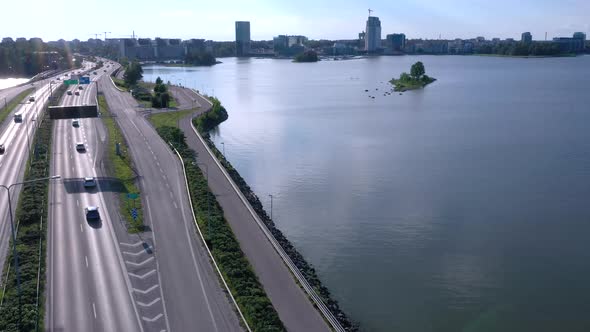 Aerial View of the Long Bridge in the Gulf of Finland in Helsinki alt