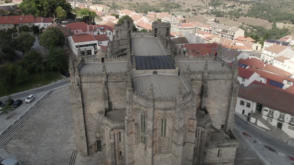 Guarda, Portugal - medieval gothic Cathedral with Manueline influences. Aerial view