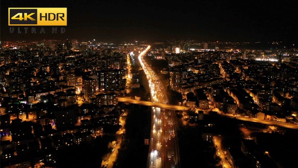 Istanbul Night Traffic Aerial Video