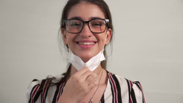 Vertical Video of Young Woman Showing COVID19 Vaccine Bandage Merrily alt
