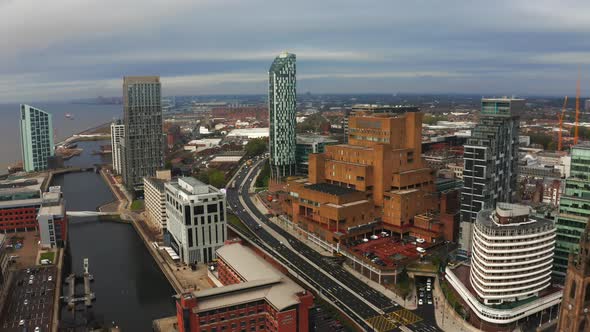 Beautiful Panorama of Liverpool Waterfront in the Evening Sunset alt