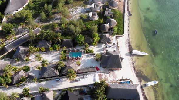 Aerial View African Tropical Beach Resort ThatchedRoof Hotels Pools Zanzibar alt