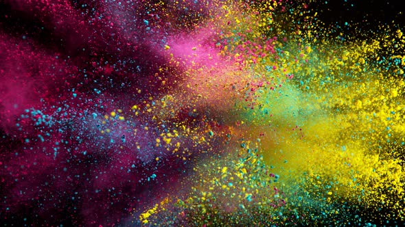 Super Slow Motion Shot of Color Powder Explosion Isolated on Black Background at 1000Fps alt