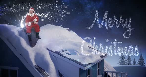 Santa claus sitting on a chimney alt