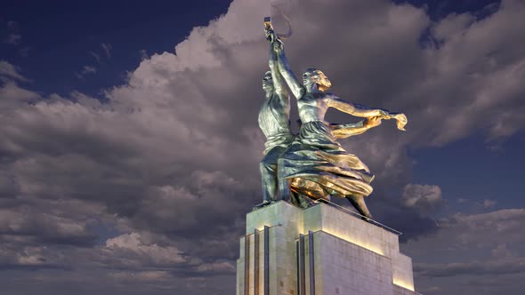 Famous soviet monument Rabochiy i Kolkhoznitsa, Moscow, Russia. Made of in 1937