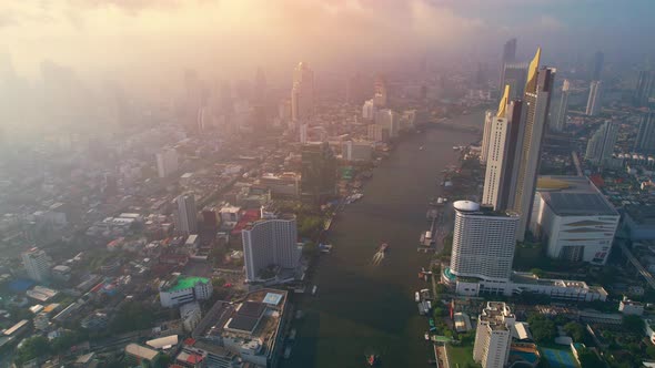 4K : Aerial city view of Bangkok downtown, Flying over Bangkok, Thailand. alt