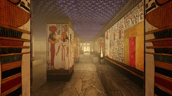 3d Rendering Animation Of A Tomb with Old Wallpaintings