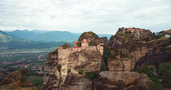 Aerial View Of The Mountains And Meteora Monasteries In Greece alt