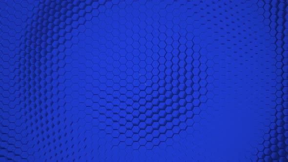 Blue minimalism mosaic surface with moving hexagons.