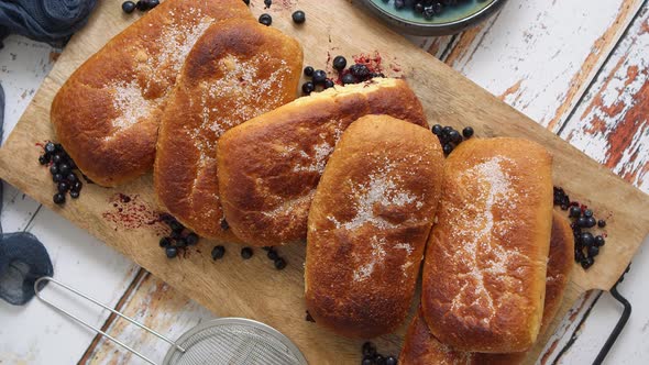 Tasty Blueberry Bun Stuffed with Fresh Forrest Fruits. Traditional Polish Bun Called Jagodzianka alt