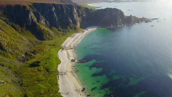 Lofoten Islands and Beach Aerial View in Norway alt