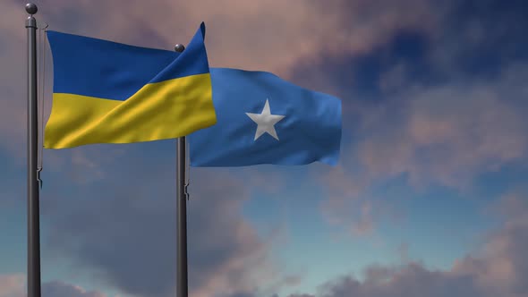 Somalia Flag Waving Along With The National Flag Of The Ukraine - 4K alt