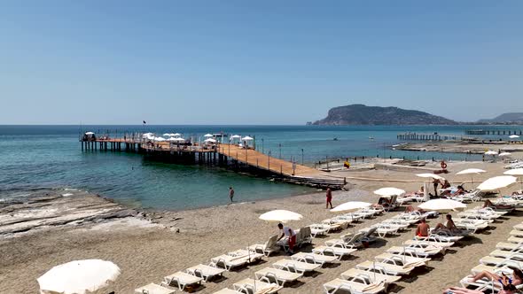 Pier by the sea aerial view Turkey Alanya 4 K alt