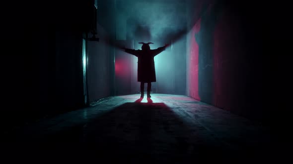 Demon with Horns Conjuring in Corridor alt