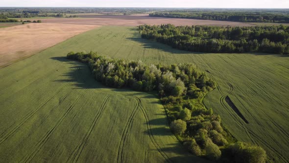 Beautiful drone footage of agricultural fields in the countryside