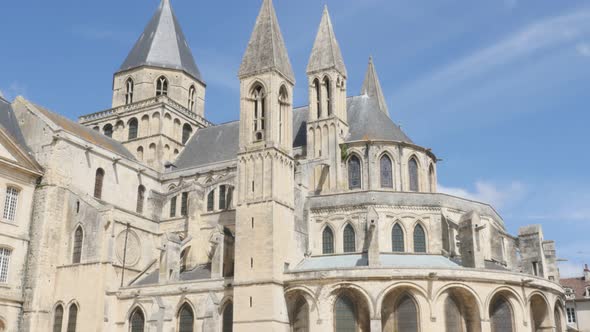 Famous  Mens Abbey  exterior by the day Normandy France 4K 3840X2160 slow tilt UltraHD footage - Fre alt