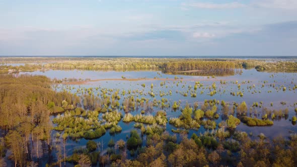 Drone footage of flooded river Desna in Chernihiv region, Ukraine