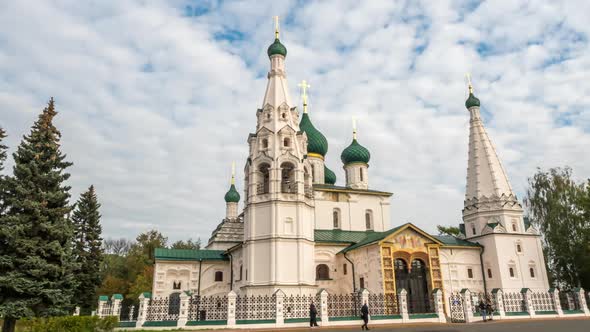View of the Church of Elijah the Prophet in Yaroslavl in front of a cloudy sky