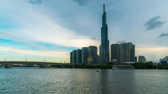 Downtown Sai Gon Sunset Day to Night Timelapse 4K - Ho Chi Minh city, Viet Nam alt