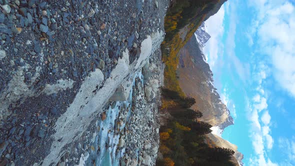 Mountain river in the autumn mountains. A turbulent current. Georgia, Svaneti. alt