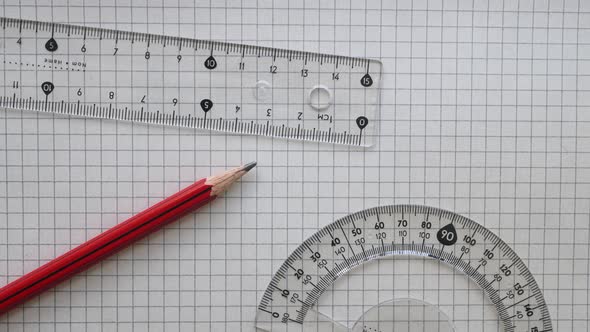 Rulers And Pencil On Paper, Stop Motion