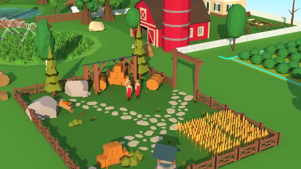 Farmers Talking In Farm With Barley Branch 3D Low Poly Animation alt