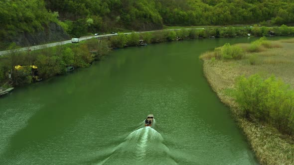 Boat Cruising on Zapadna Morava River in Ovcar Kablar Canyon, next to city of Cacak, Serbia 4