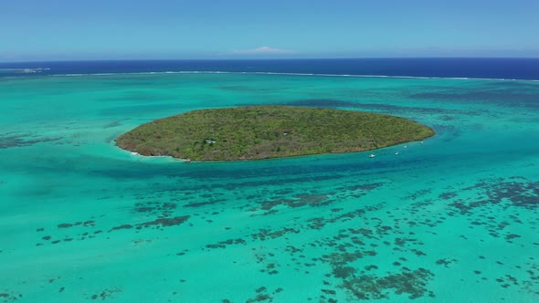 Scenic Aerial Drone Fly Over Shot Above Private Island Maldives Tropical Island