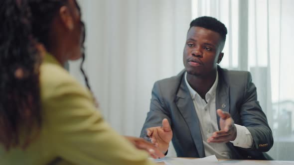 Two Successful Businessmen Black Woman and Black Man Wear Suits Salesman Banker Manager Handshake alt
