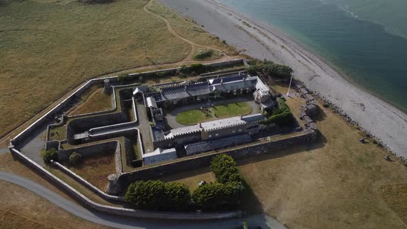 Fort Belan, Napoleonic Fort on the Welsh coast and overlooking the Menai Strait, Abermenai Point and alt