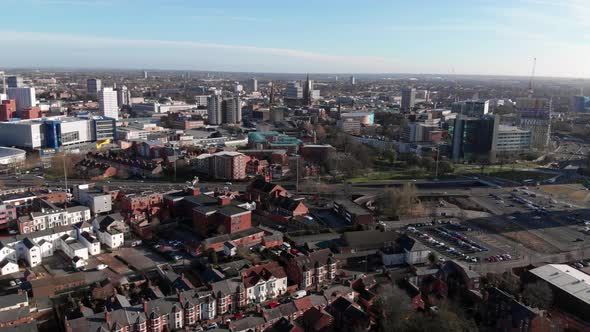 Coventry City Of Culture 2021 Centre Aerial Flying Towards 4K