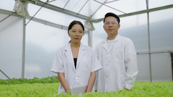 Asian female scientists and Asian male scientists work together to check the results of an organic