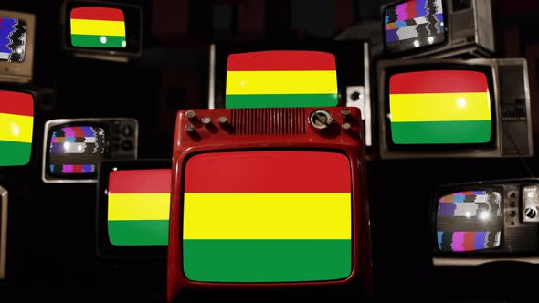 Flag of Bolivia on Retro TVs. 4K.